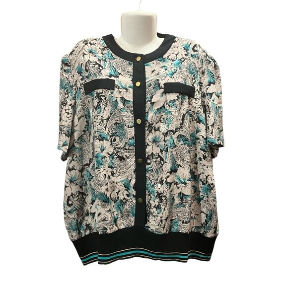 CB Collections Women's Button-Down Stretch Waist Floral Blouse | Size XL VINTAGE - Picture 1 of 9
